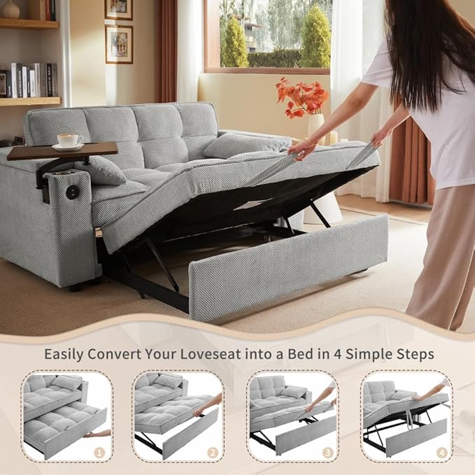 oaaktu Large Size Convertible Sleeper Sofa Bed, Polka dot Velvet Pull Out Futon