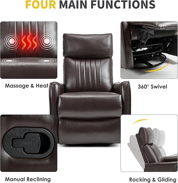 Trustyue Swivel Rocker Recliner Chair, 360° Swivel Recliner