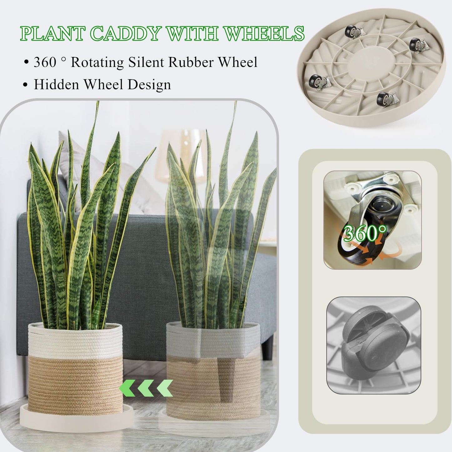 JAOXISOU 2 Pack Plant Caddy with Wheels,14" Rolling Plant Stand 165 LBS Heavy Duty with Hidden 360 ° Rotating Silent Wheel Wheels for Outdoor Indoor Large Plant Pots, Flower Pot, Patio