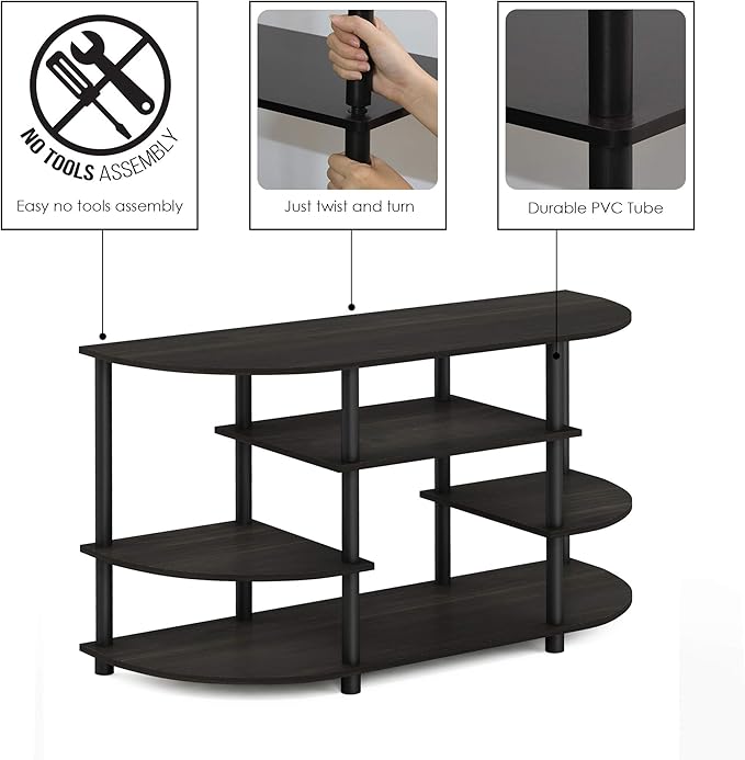 Furinno JAYA Simple Design Corner TV Stand, Espresso/Black