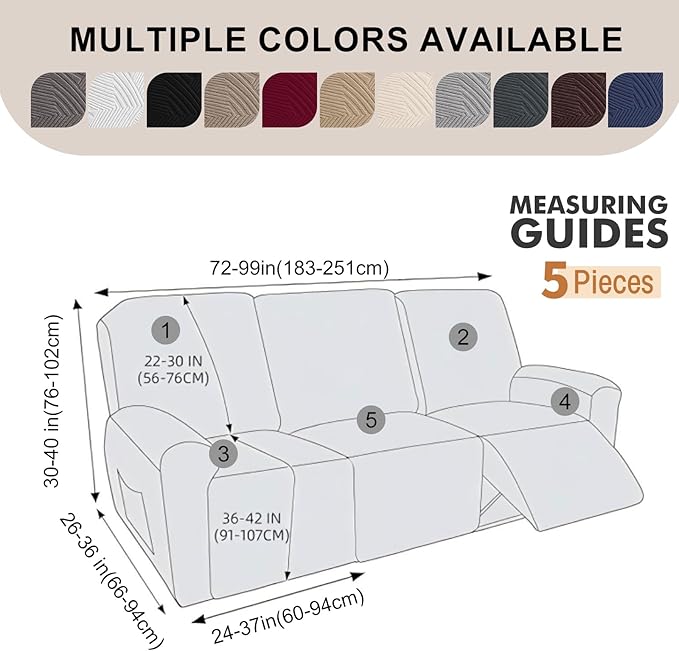 5-Piece Recliner Sofa Covers, Stretch Geometric Strokes Jacquard Recliner Sofa