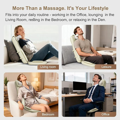 Rainwolf Shiatsu Neck and Back Massage Cushion with Heat - 4D Deep Tissue Kneading Full-Back Massager for Relief Tension, Adjustable Intensity & Height, for Office Chair & Home