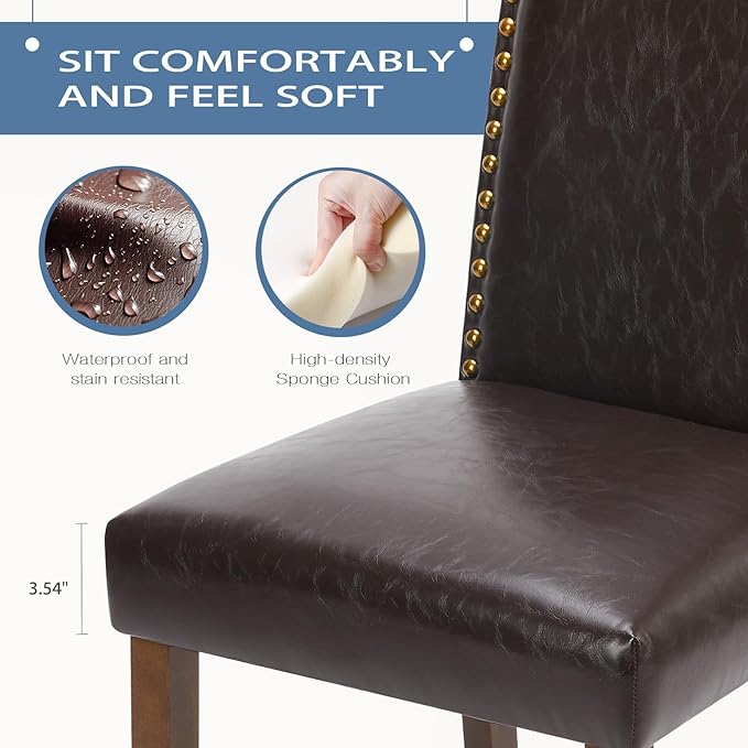 DUMOS Upholstered Dining Chairs，Set of 2 PU Leather Dining Room Kitchen Chair