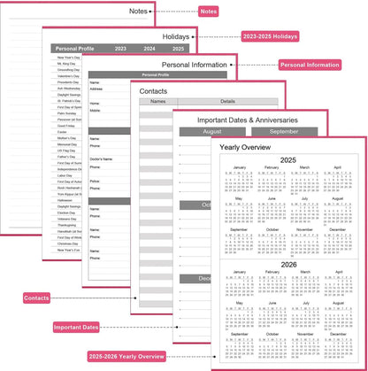 Daily & Monthly Planner for 2025 2026 or Anytime - ADHD Planner Two Pages Per Day, Daily Planner Undated to Increase Focus, Eliminate Overwhelm, Achieve Your Biggest Goals, 5.8'' × 8.3'', Pink