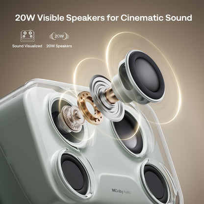 Aurzen BOOM mini Google TV 4K Supported Smart Projector with WiFi and Bluetooth, Outdoor & Home Movie Projector with 20W Speakers DoIby Audio, Real-Time Focus & Keystone, 500 ANSI Lumens, Green