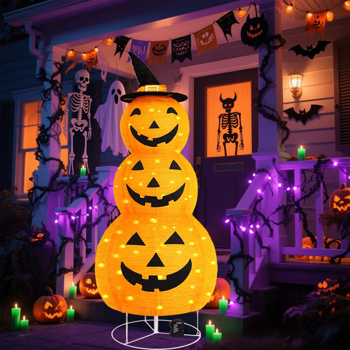 Halloween Pumpkin Decorations, Battery Operated Pre-Lit Collapsible Jack-o-Lantern with 100 LED & 8 Modes, Pop Up Pumpkin Decor for Indoor Outdoor Yard, Party, Halloween Fall Holiday