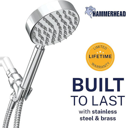 HammerHead Showers® Solid Metal Handheld Shower Head with Hose and Brass Holder - CHROME - 2.5 GPM High Pressure Shower Heads with Adjustable Shower Wand Bracket - 6ft Flexible Extension