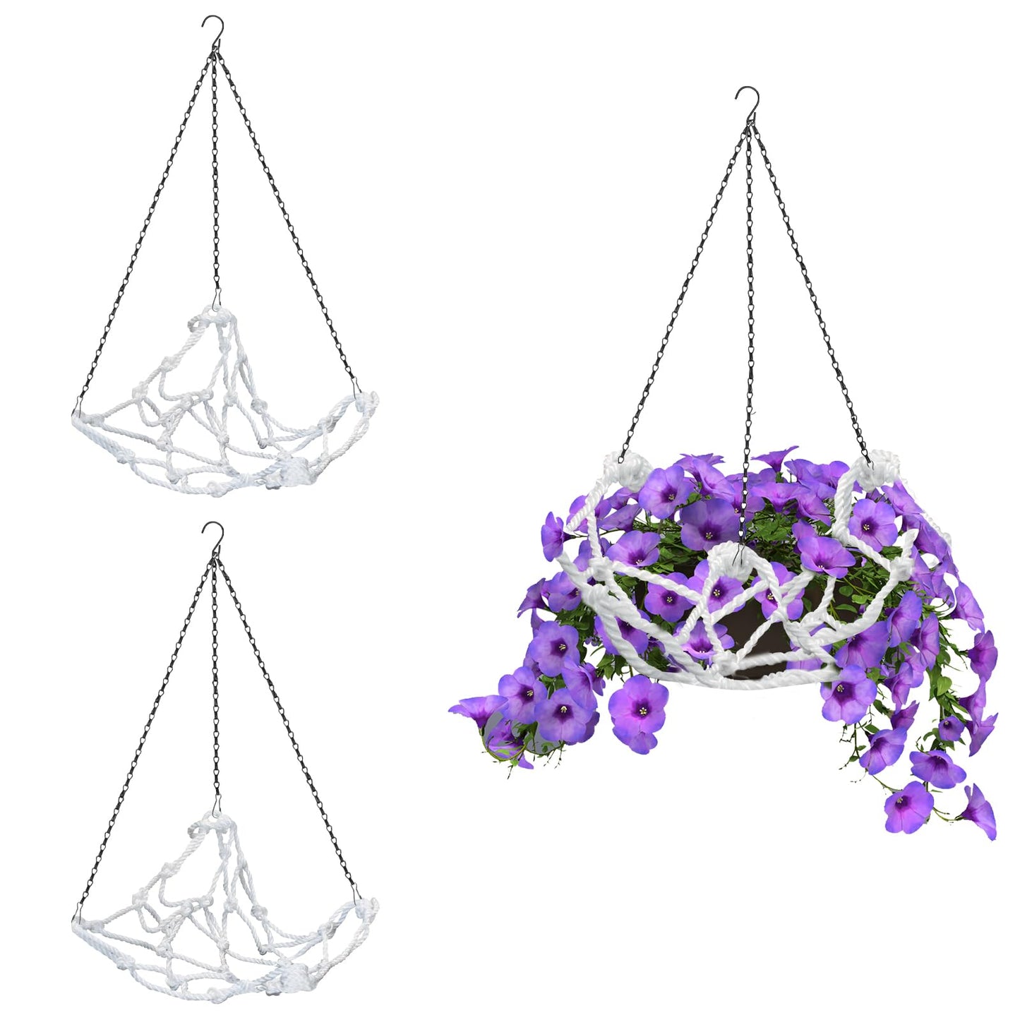 HaoGludi 3 Pack Hanging Planters for Indoor Plants & Outdoor, Plant Hanging Basket Decorative, Flower Pot Hangers for Balcony Porch Garden, Fits 10'' Pots, Load Capacity 20 lbs (Pots Not Included)