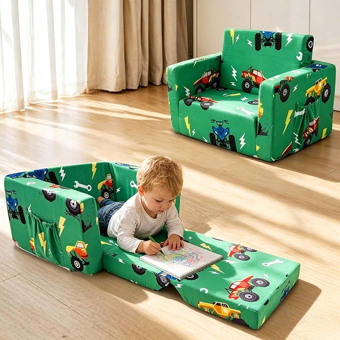 Kids Couch, 2-in-1 Kids Fold Out Sofa, Convertible Toddler Couch to Lounger