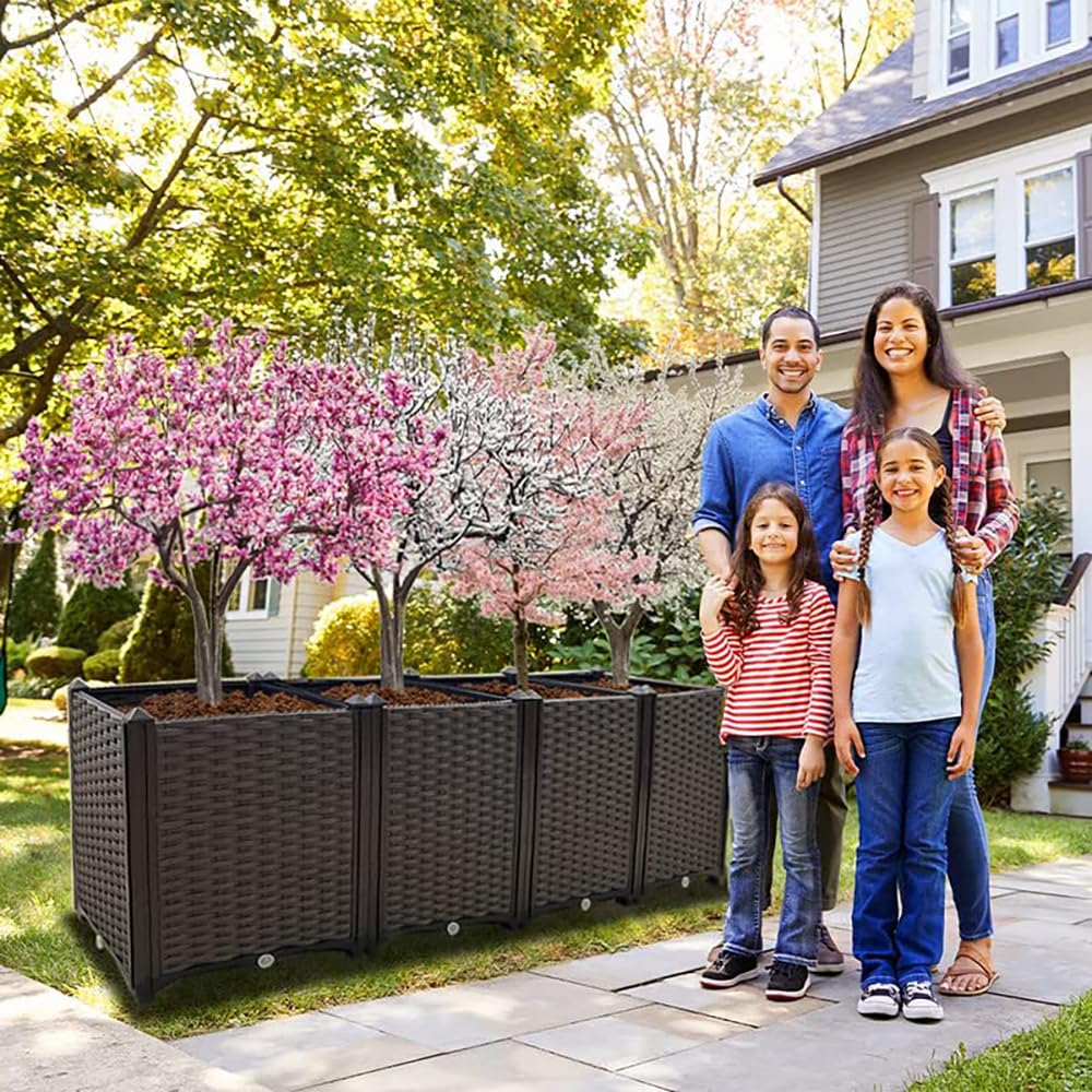 Souwuokoo Large Planters for Outdoor Plants Raised Garden Bed Kit Rectangular Elevated Plastic Garden Boxes for Gardening Vegetables Flowers in Backyard Patio Balcony