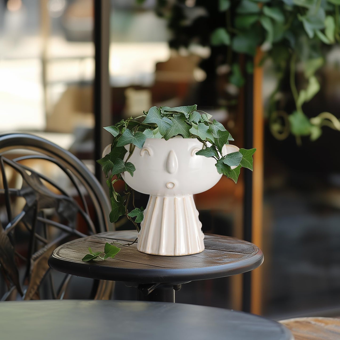 Fivepot Face Planter Pot 7 Inch - Cute Ceramic Flower Head Planter for Indoor Outdoor Succulent Pot with Drainage Hole Flower Pot Present for Mother Christmas White