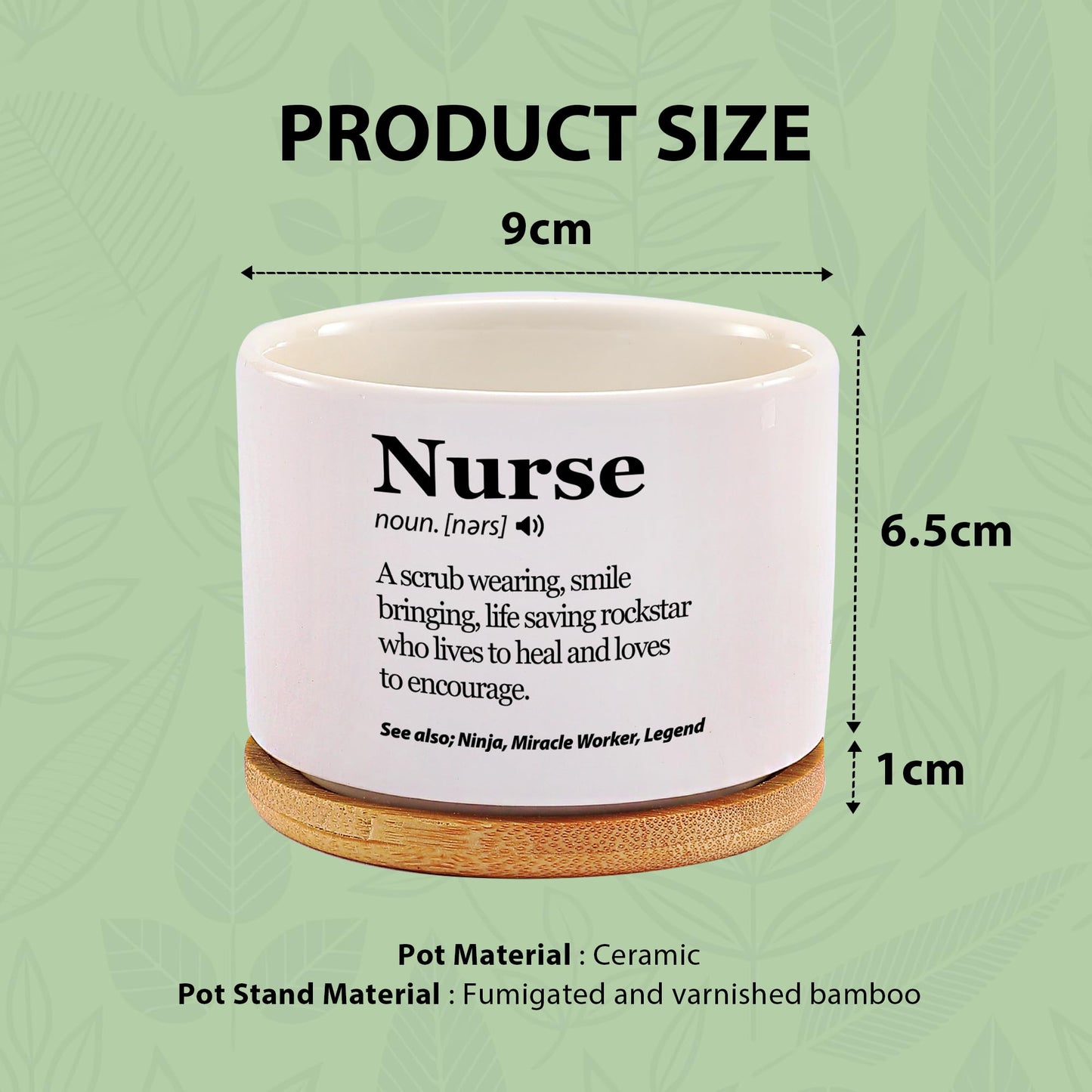 Nurse Definition Nurse Gift Appreciation Nurses Week Nursing Student Practitioner RN Graduation Gifts Ceramic Succulent Plant Pot with Bamboo Tray Round Home Office Decor 3.5 Inch White (No Plants)