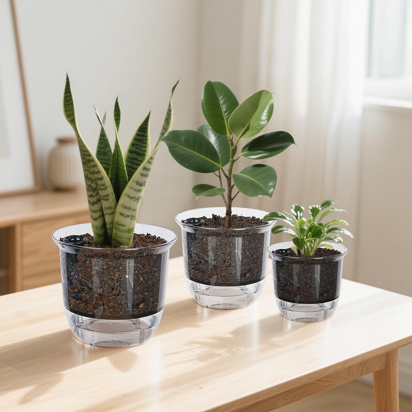 IWNTWY Plant Pots 6/5/4 inch Set of 3, Self Watering Pots for Indoor Outdoor Plants Flowers, Self Watering Planters with Reservoir, Drainage Hole and Absorbent Cotton Rope