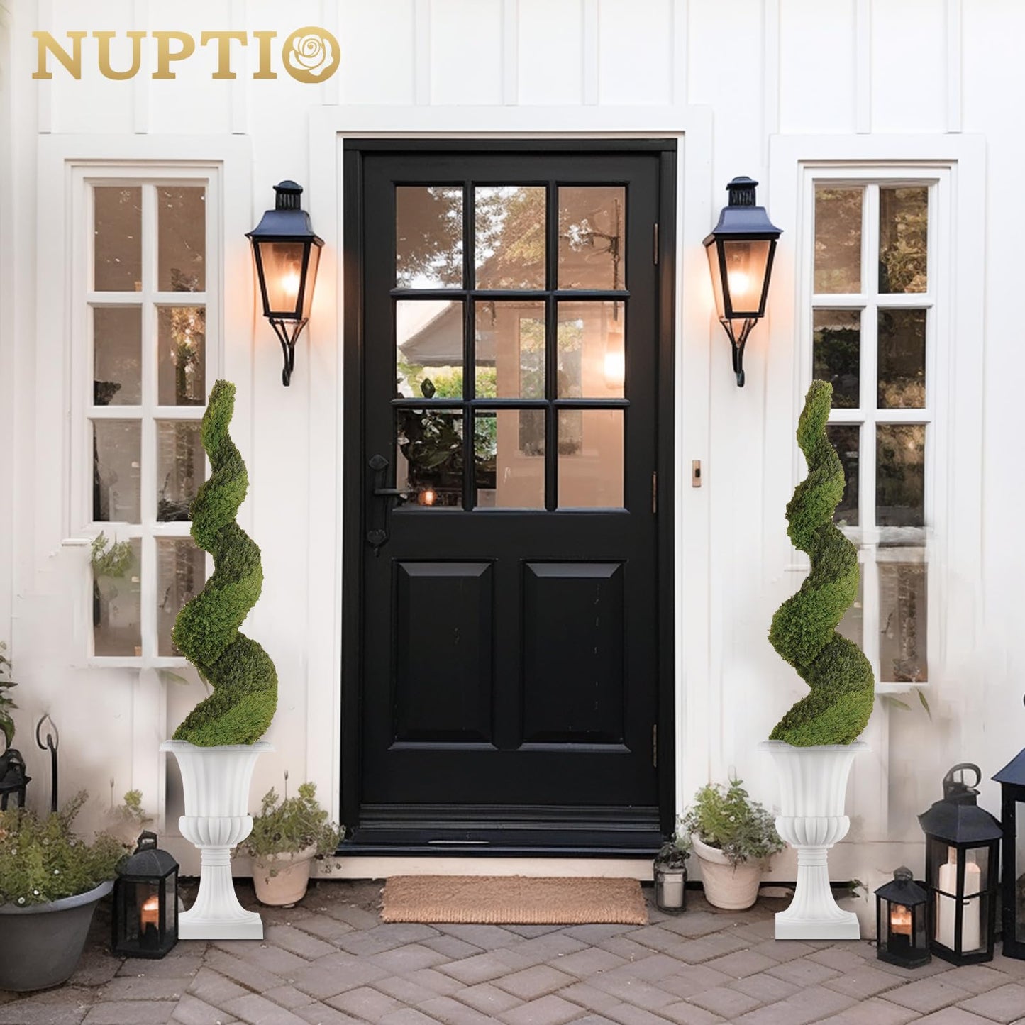 NUPTIO Plastic Urn Planters White - 6 Pcs 19.7 Inch Tall Large Urns Planter Outdoor for Plants - Garden Classic Flower Vase Plant Pots - Porch Front Pedestal Pot Resin Grecian Vases