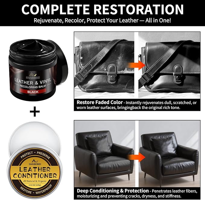 Leather Recoloring Balm with 100ml Mink Oil, Car Seats, Dye & Restorer