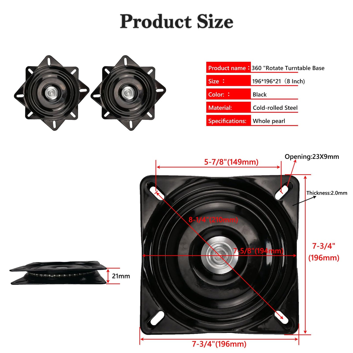 AeKeatDa 2 Pack 8 Inch Heavy Duty Bar Stool Swivel Plate Replacement 360 Degree Swivel Square Turntable Base 8 Inch Ball Bearing Swivel for Swivel Chairs, bar Chairs, Rotating Brackets and More