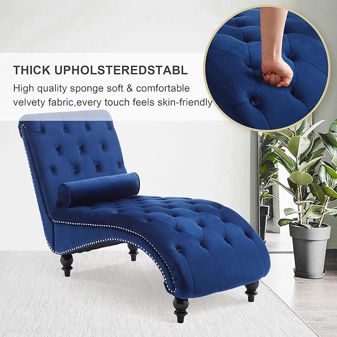 Chaise Lounge Indoor, Velvet Upholstered Lounge Chair Button-Tufted Armless