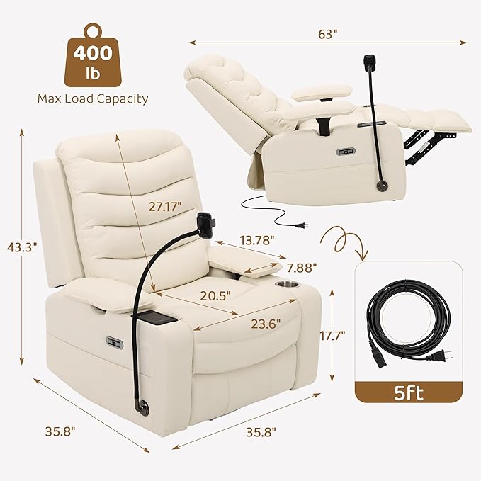 Olela Power Glider Recliner Nursery Chair, Oversized Leather Swivel Rocking
