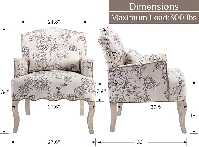 Shunzhi Floral Accent Chairs Farmhouse Upholstered Armchair Linen Reading Chair