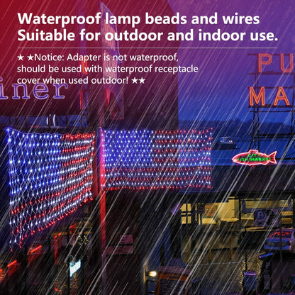 FUNIAO (New) American Flag Lights, 420 LED USA Flag, Outdoor Waterproof Patriotic Lights Hanging Ornaments for Memorial Day, 4th of July, Labor Day, Presidential Election, Christmas