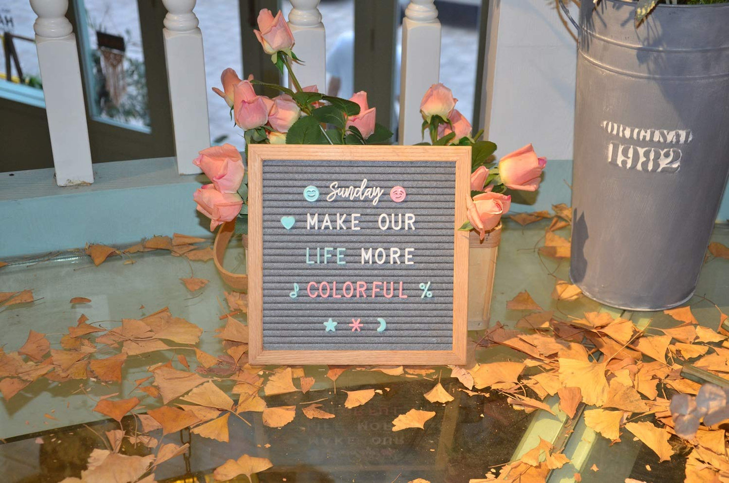 G GAMIT Felt Letter Board Message Board 10x10inch with Stand,Pre-cut&Sorted 805pcs White,Blue&Pink Changeable Letters+Weeks &Months Cursive Words,Word board Sign board with Sorting Tray&Gift Box(Gray)