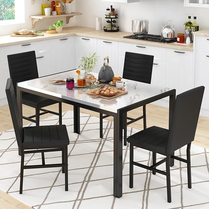 Recaceik Dining Table Set for 4, Modern 5 Piece Dining Table Set Faux Marble