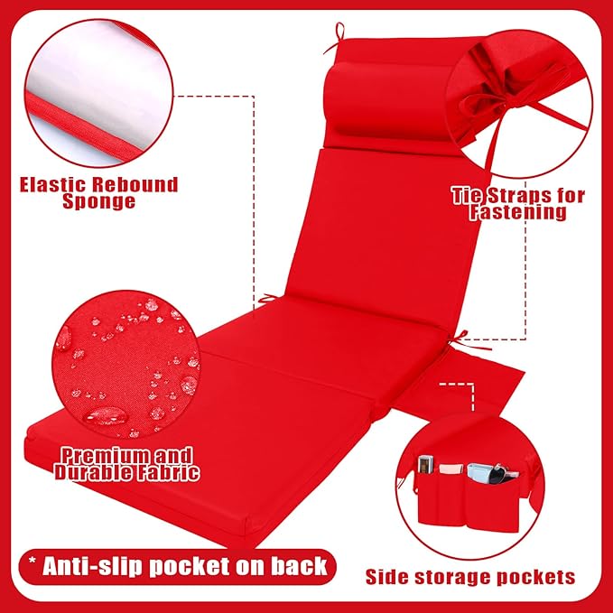 Wenqik 2 Pcs Outdoor Chaise Lounge Cushion