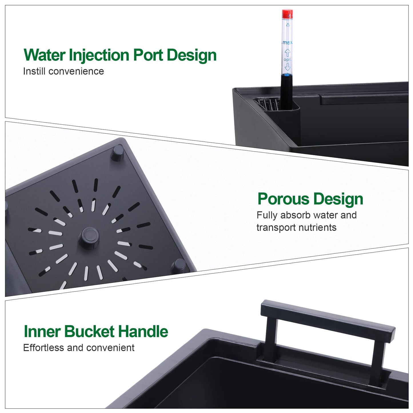 ExploreHorizon 22.5" Tall Planters Set of 2, Outdoor & Indoor Planter Pots for Front Porch and Patio, Automatic Watering Garden Planters with Water Level Monitor, Inner Bucket & Drainage Holes，Black