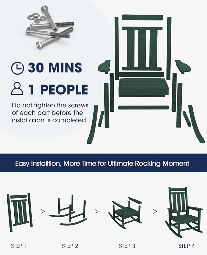 KINGYES Oversized Outdoor Rocking Chair Set of 2, All-Weather Patio Rocking