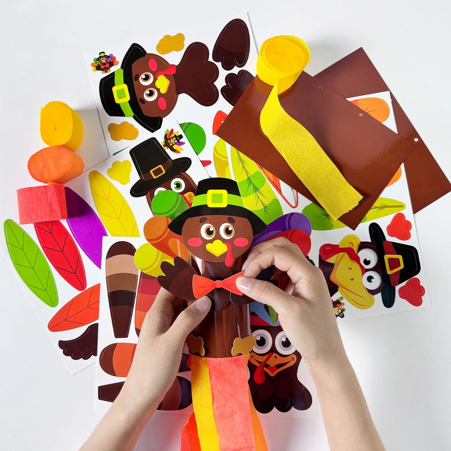 Cinrobiye 24 Set Turkey Windchime Craft Thanksgiving Windsock Kits DIY Wind Chime Flags Fall Hanging Ornament Wind Socks Farmhouse Yard Garden Patio Lawn Decor for Home School Activities Supplies