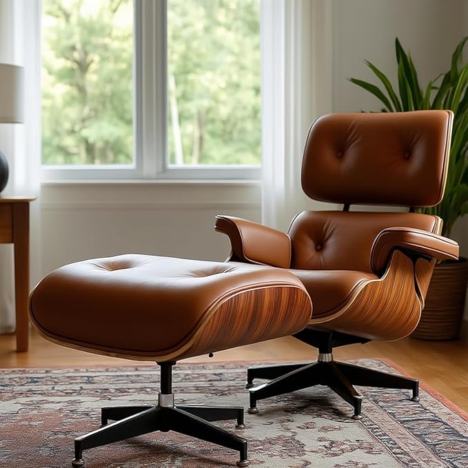Top Grain Leather, Mid Century Chaise Lounge Chair and Ottoman, Modern Chair