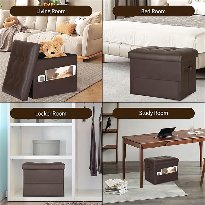 BelugaHelper Storage Ottoman Foot Rest Stool, Foldable Leather Footstool