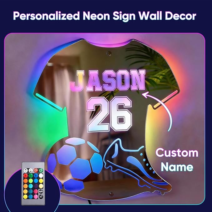 VEELU Personalized Soccer Jersey Mirror Neon Sign
