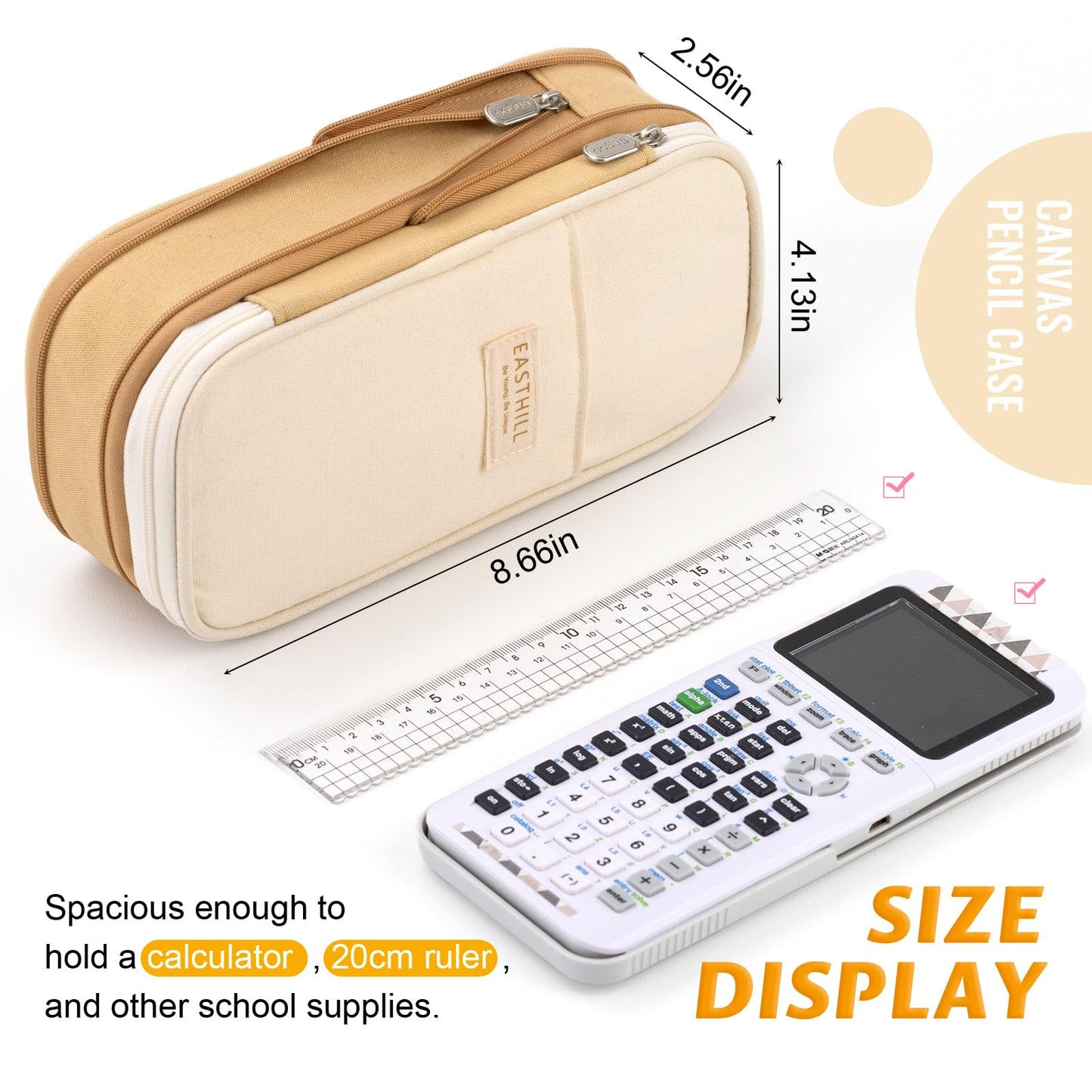 EASTHILL Big Capacity Pencil Pen Case Office College School Large Storage High Capacity Bag Pouch Holder Box Organizer Khaki