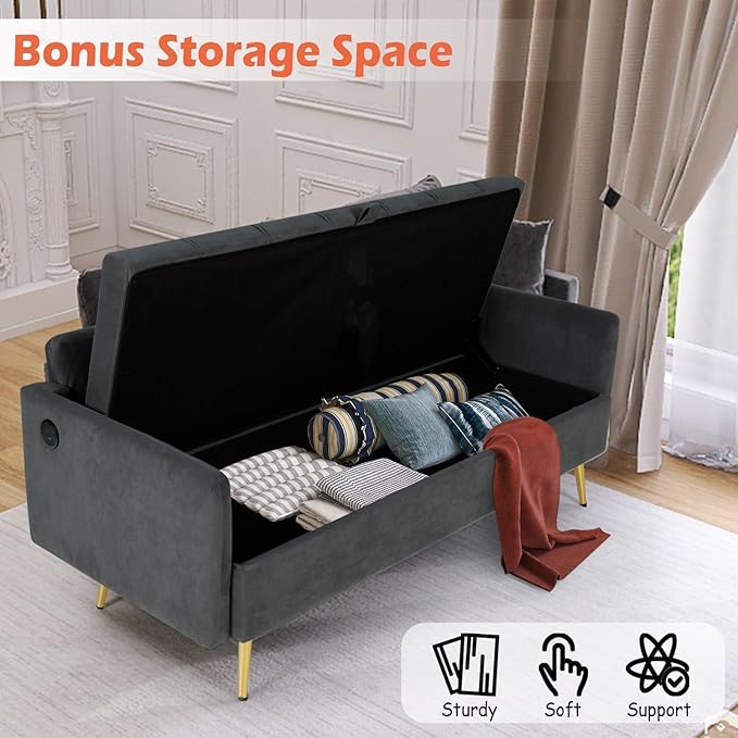 LINLUX Grey Fabric 60" W Couch