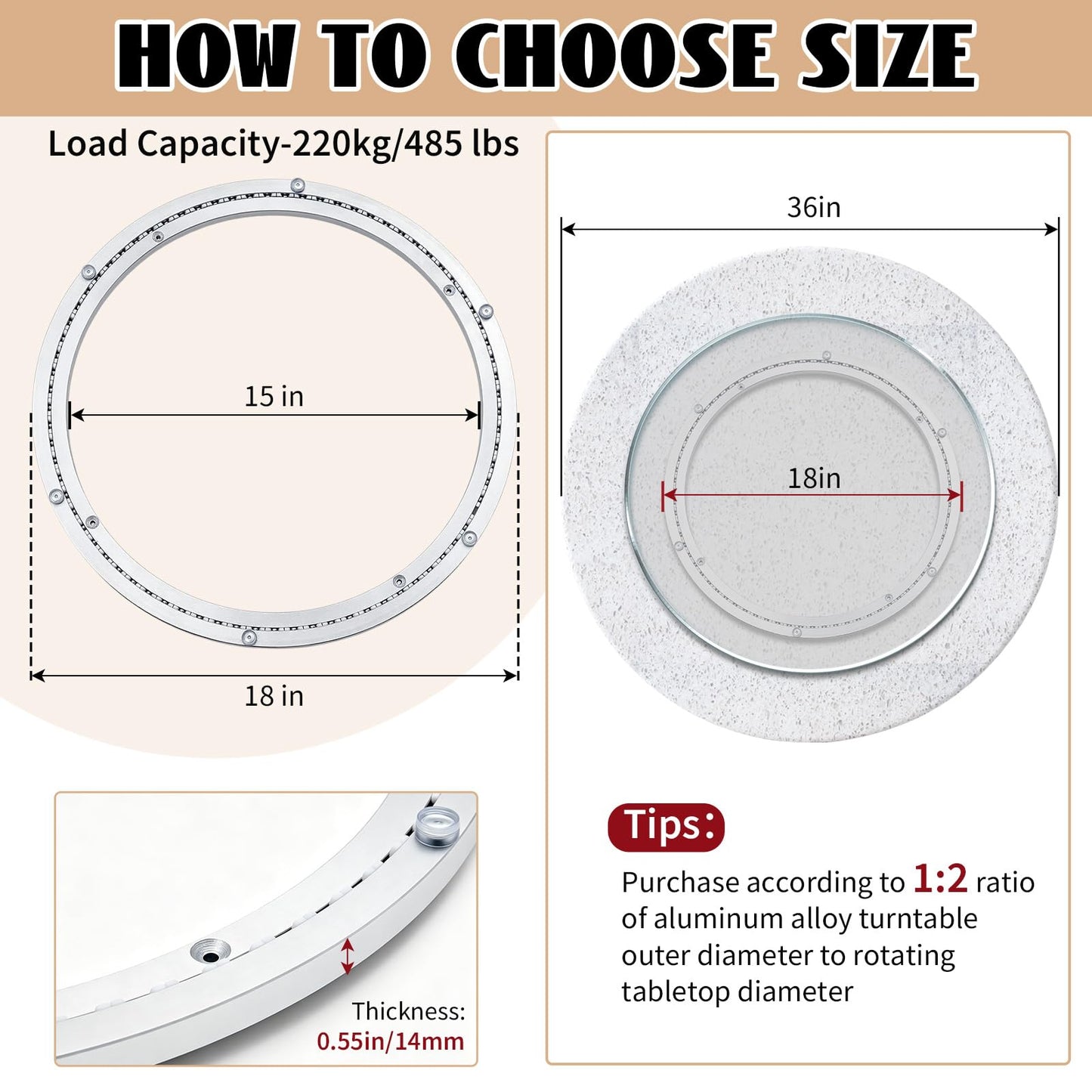 Lounsweer Lazy Susan Hardware Aluminum Alloy Turntable Bearing Large Mute Heavy Duty Swivel Plate 620 Lbs Load Lazy Susan Base Kit Rotating Ring for Dining Tabletop Corner Storage (Mute 18 Inch)