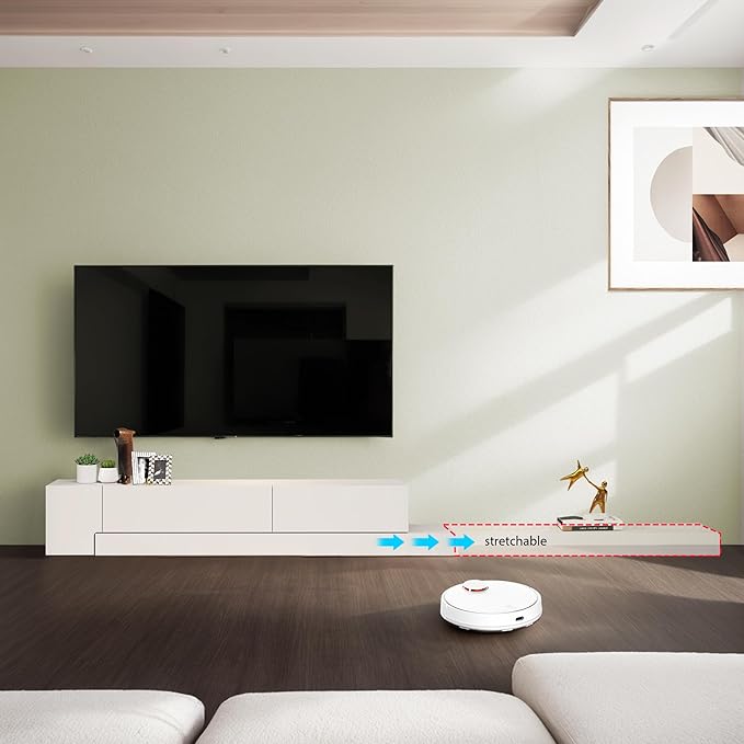 Retractable TV Stand, Solid Wood Minimalist TV Shelf, Mid-Century TV Console