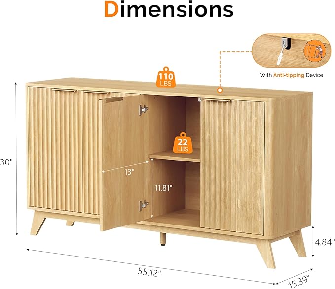 VINGLI Modern TV Stands for 65 inch tvs, Mid Century TV Stand