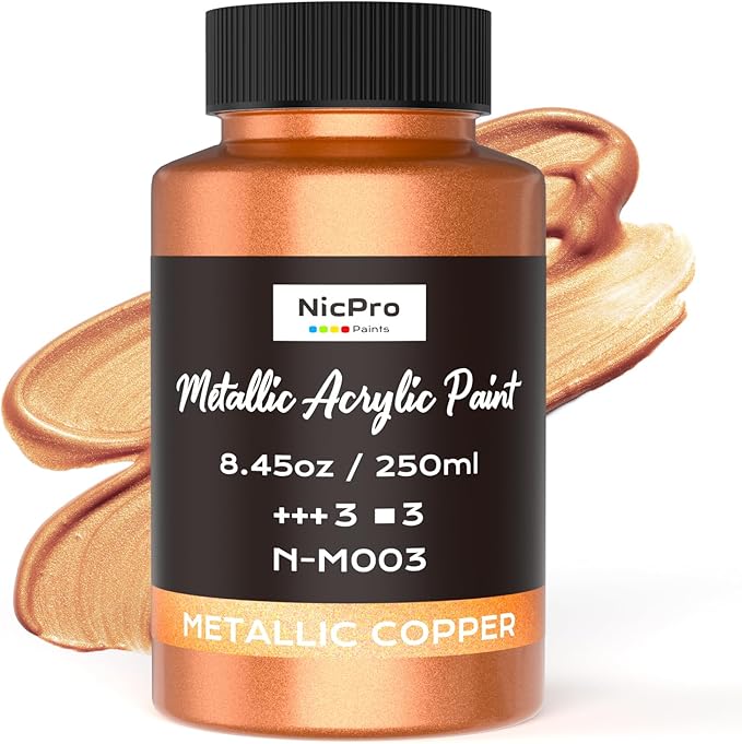 Nicpro Metallic Copper Acrylic Paint, 8.45oz/250ml Large Copper Leaf Paint
