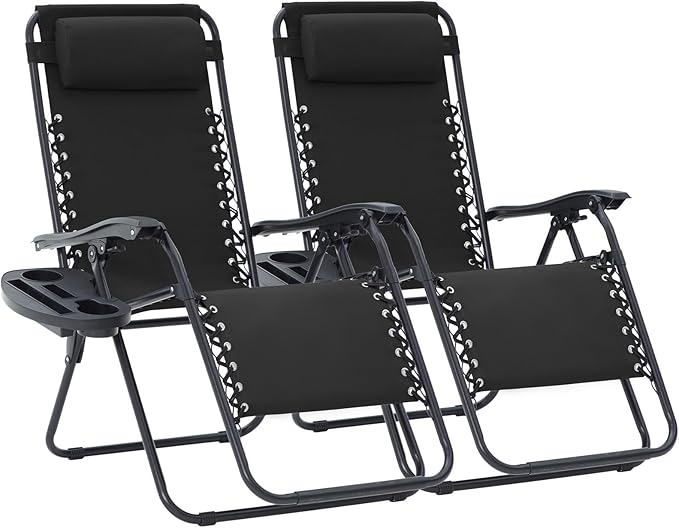 JEAREY Zero Gravity Lounge Chairs Set of 2, Adjustable Steel Mesh Recliners