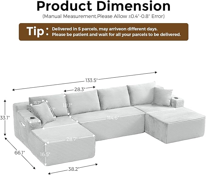 133" Oversized Cloud Boneless Sofa Couch
