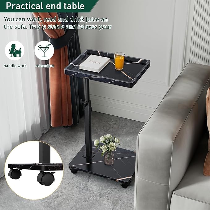 C Table End Table Adjustable Height, 360°Swivel TV Tray Table
