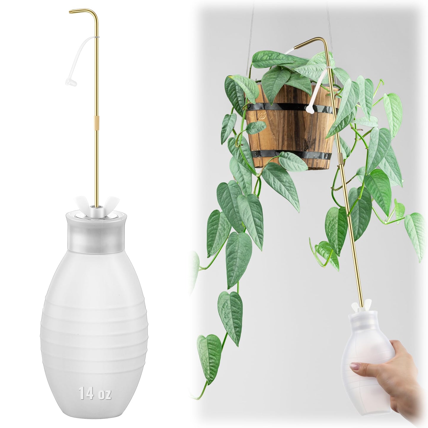 Squeeze Bottle for Hanging Plants, 19" Long Spout Plant Watering Bottle, Easy Squeeze Indoor/Outdoor Watering Can Alternative, Precise Sprinkling for Hanging Baskets, Houseplants(14 oz)