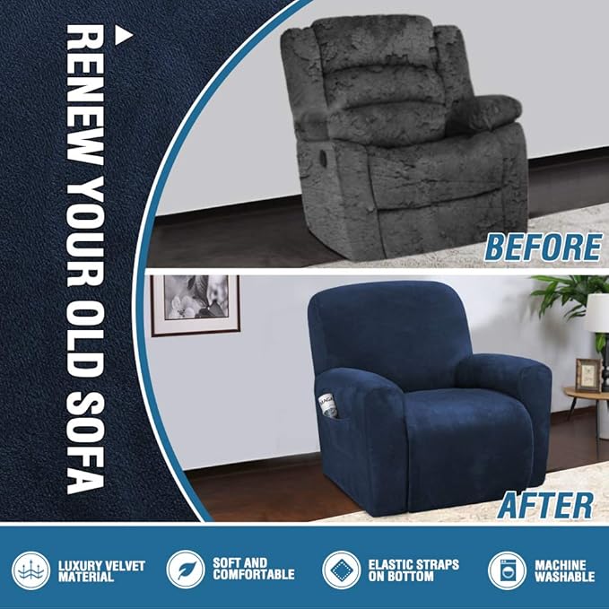 H.VERSAILTEX Velvet Stretch Recliner Couch Covers 4-Pieces Style Recliner Chair