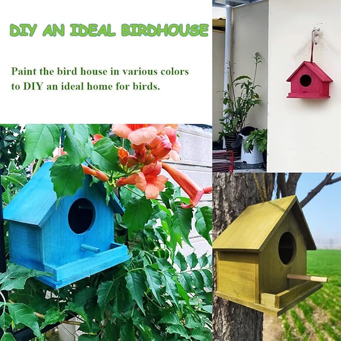 Bird Houses for Outside Bluebird Houses for Outdoors Hanging Wooden Birdhouse Hand-Painted Bird Nest Garden Patio Decor for Wren Swallow Sparrow Throstle Finch
