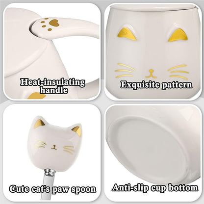Cat Coffee Cup Coffee Warmer with Mug for Women Electric Mug Heater Temperature Control Ceramic Cute Cat Warmer for Office Valentine' Day Birthday Gift(White)