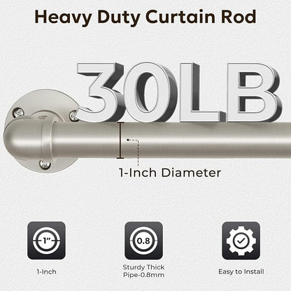 Zeerobee Curtain Rods for Windows 32 to 48, 1 Inch Industrial Wrap Around Brushed Nickel Curtain Rod, Indoor/Outdoor Room Divider Adjustable Drapery Pole, 32"-48"