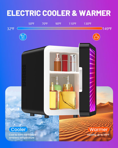 Skincare Fridge With Dimmable LED Light Mirror, 4L Mini Fridge For Desktop, Travel or Cool & Heat, Makeup Fridge for Cosmetics, Skin Care and Food, Green