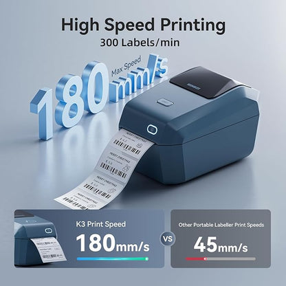 NIIMBOT K3 Label Printer, 3 Inch Desktop Label Maker with High-Speed, Bluetooth and USB Connection, Support Smartphone & PC, Thermal Label Maker for Small Business and Home Office