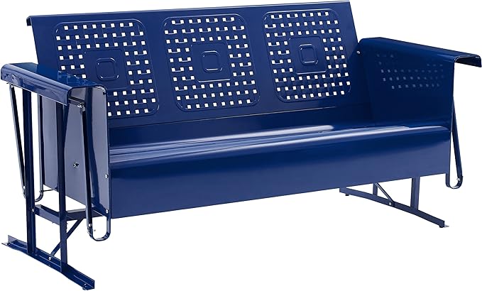 Crosley Furniture Bates Retro Metal Outdoor Sofa Glider, 3-Person Rocking Patio